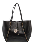 Badgley Mischka Decorative Chain Tote Bag Black Pebbled Vegan Leather NWT