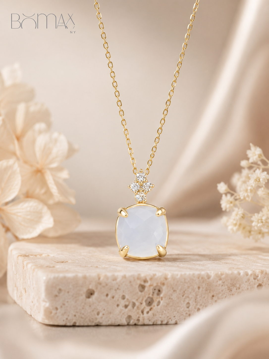 Rainbow Moonstone & White Topaz Pendant Necklace