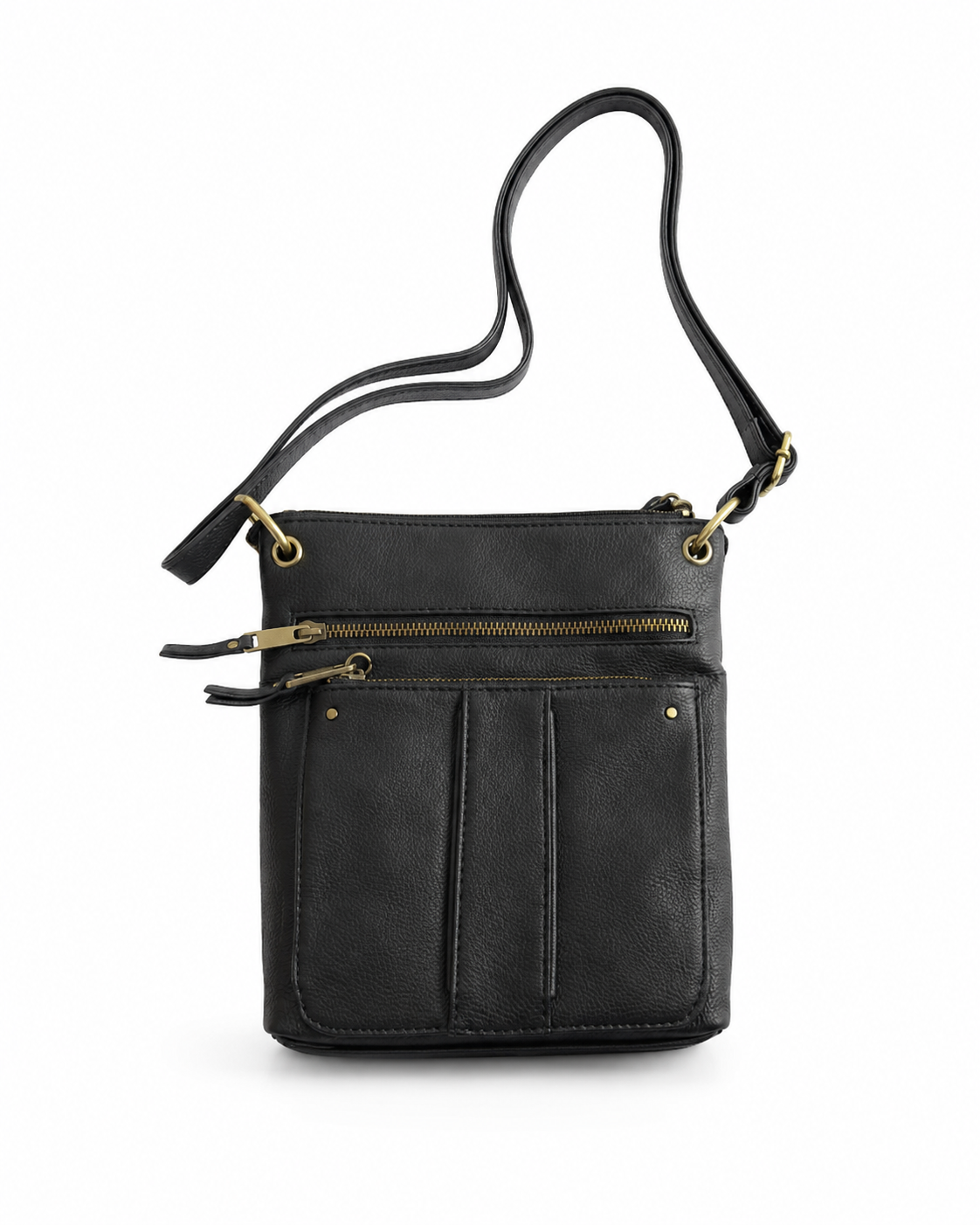 Time and Tru Women's Faux Leather Crossbody Bag with Front Zipper Pockets
