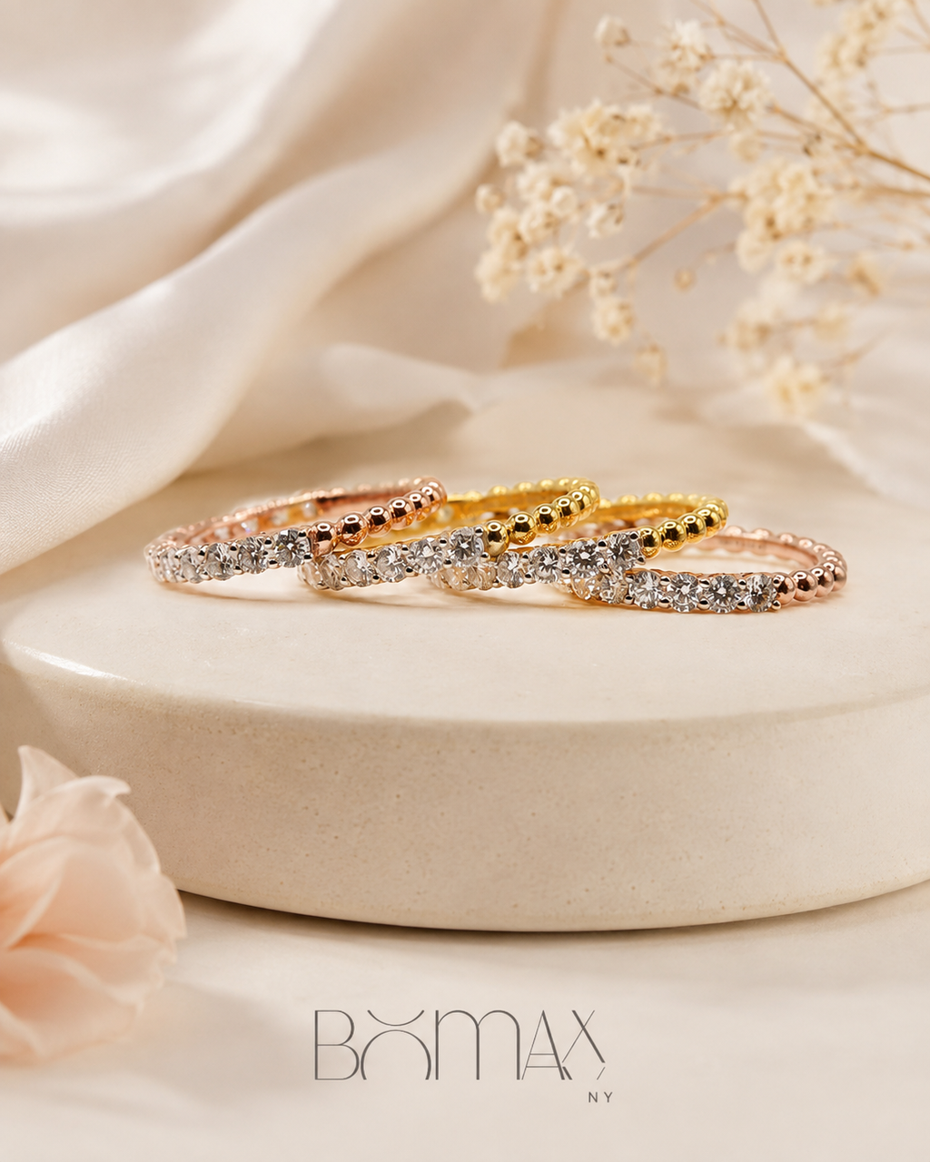 Tri-Color Stackable Diamond Ring Set