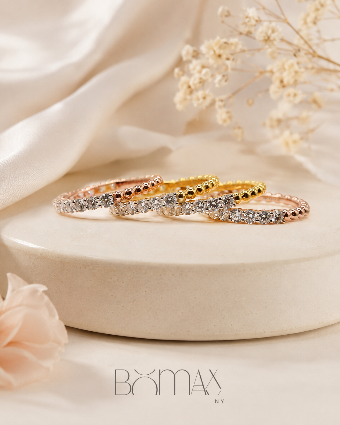 Tri-Color Stackable Diamond Ring Set
