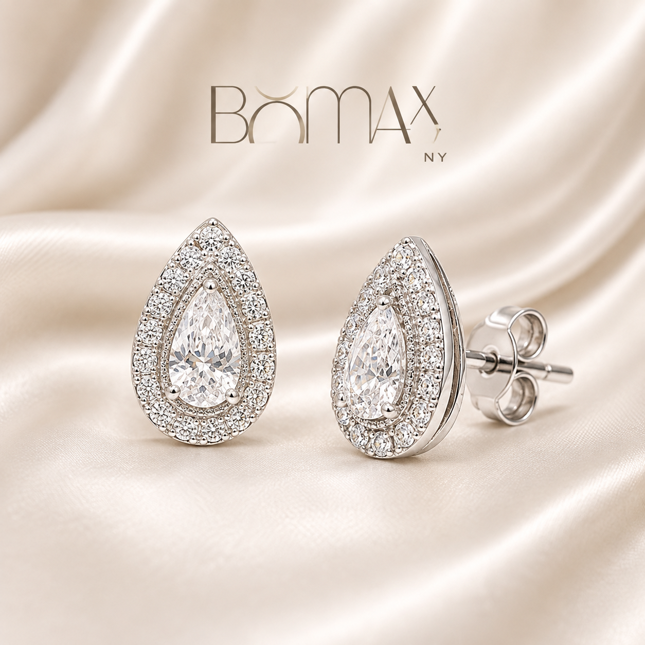 Pear-Shaped Diamond Halo Stud Earrings