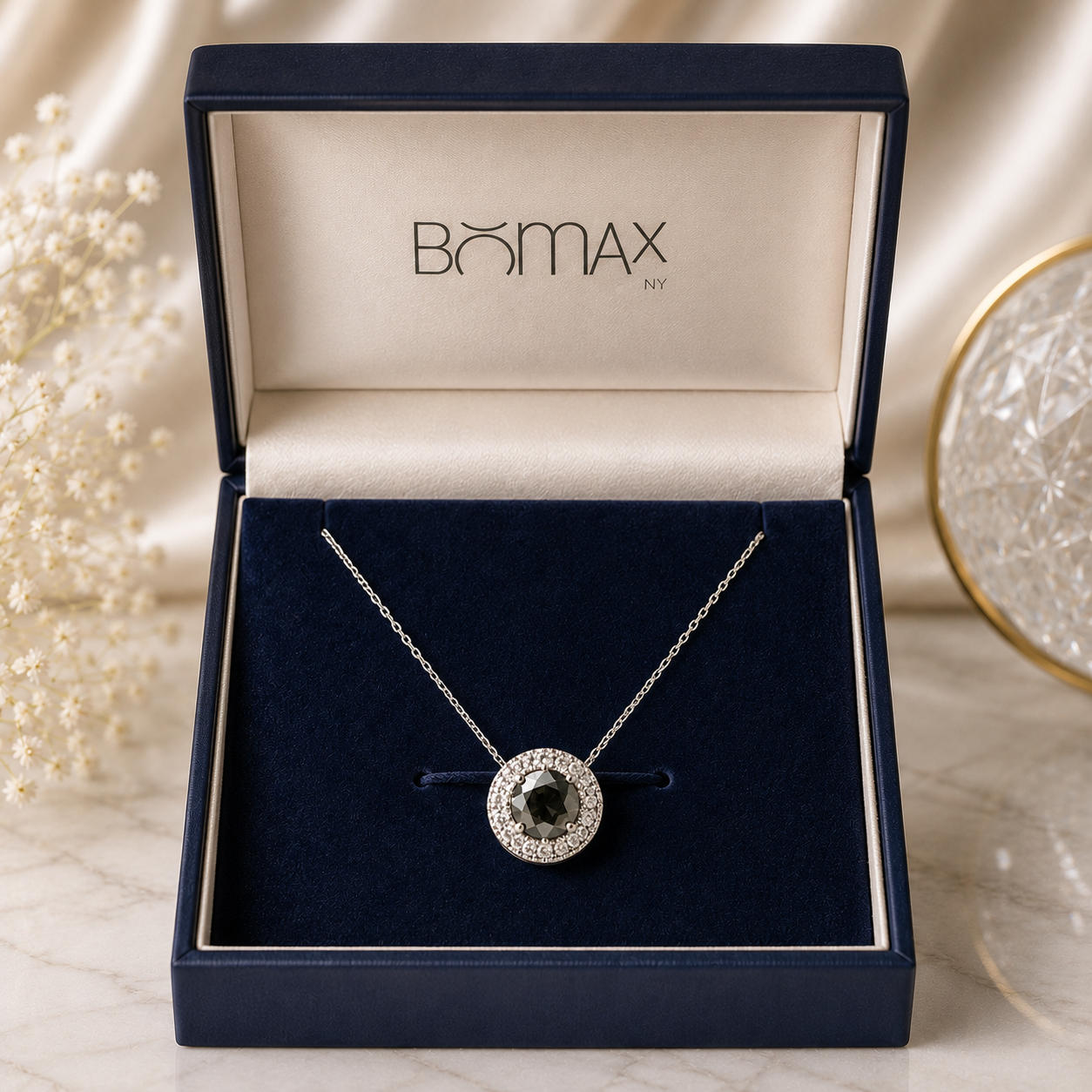 Midnight Eclipse Diamond Halo Necklace