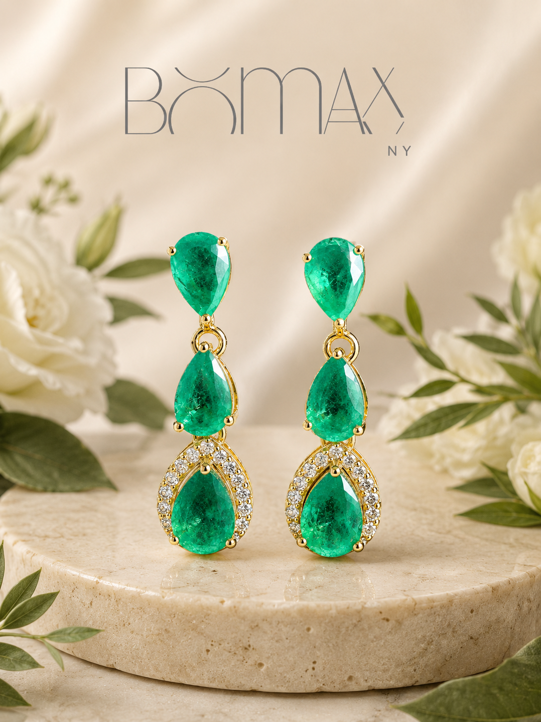 Emerald Cascade Diamond Drop Earrings