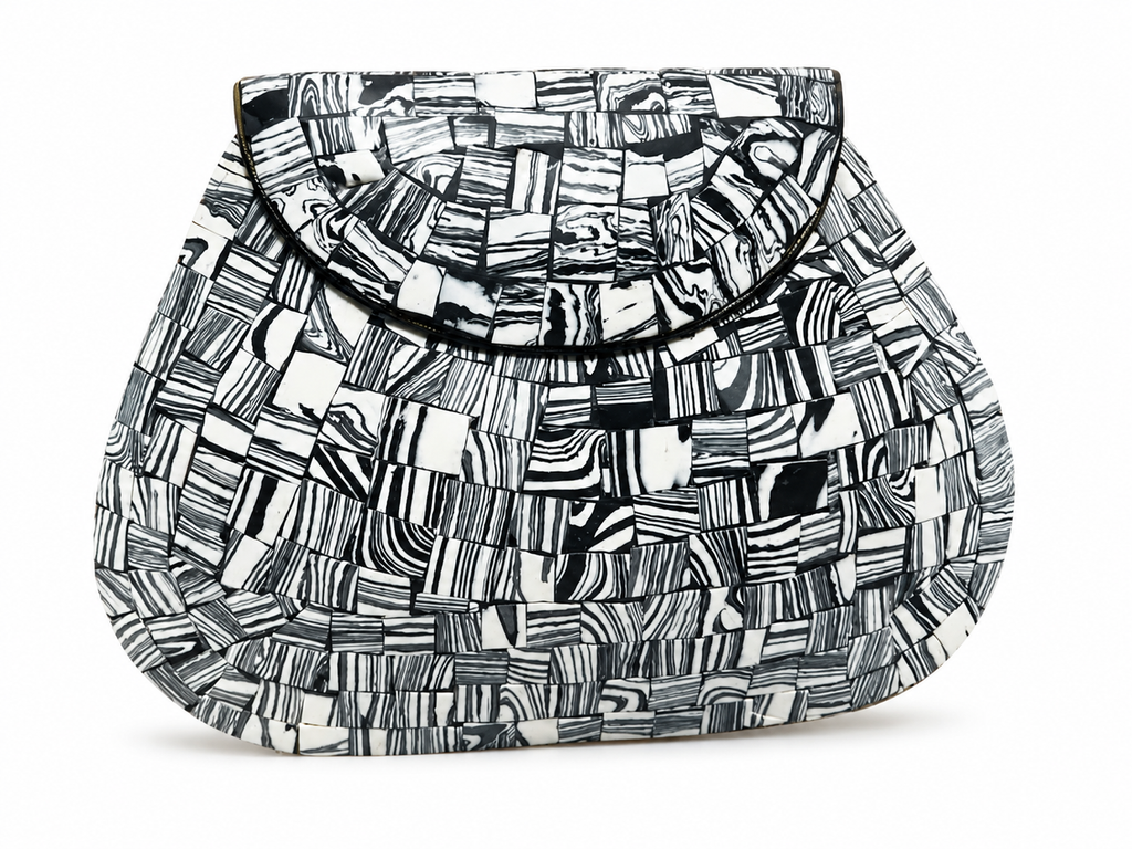 Ramla Handmade Monochrome Mosaic Stone Crossbody Clutch Bag