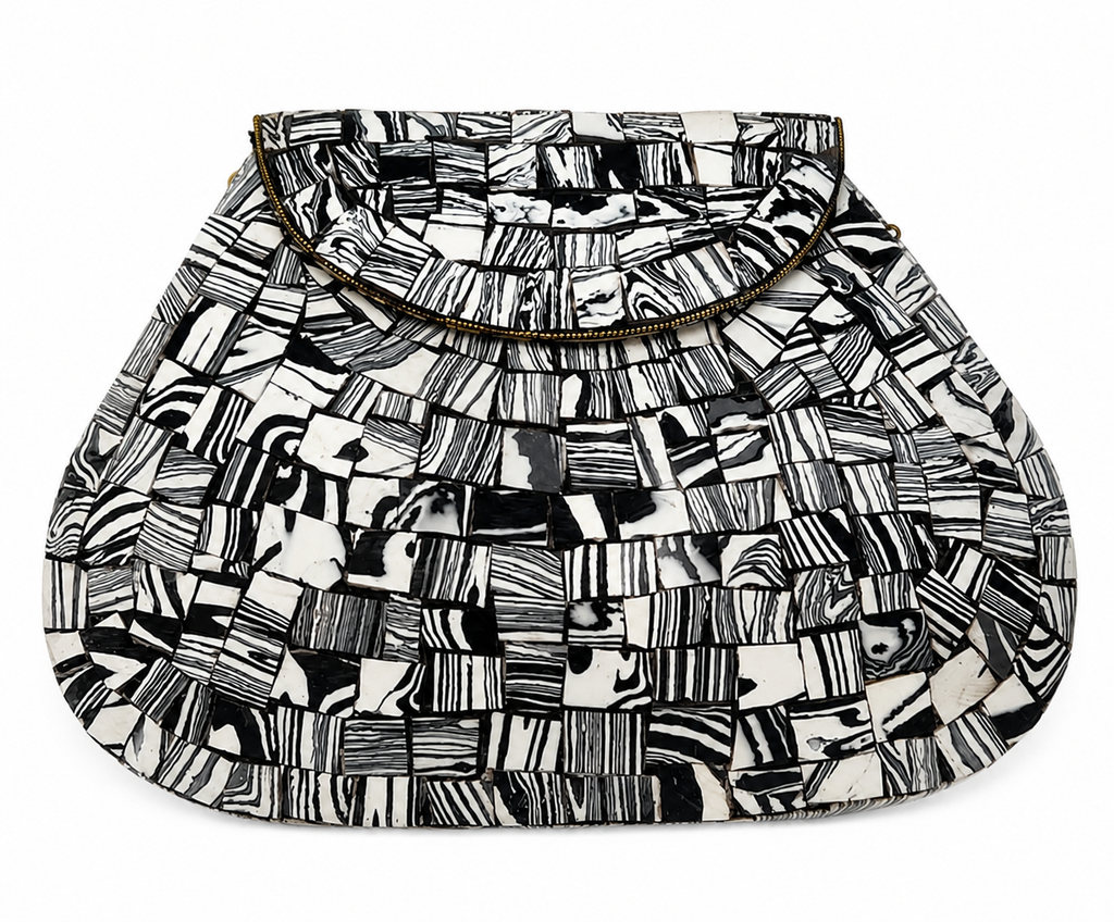 Ramla Handmade Monochrome Mosaic Stone Crossbody Clutch Bag