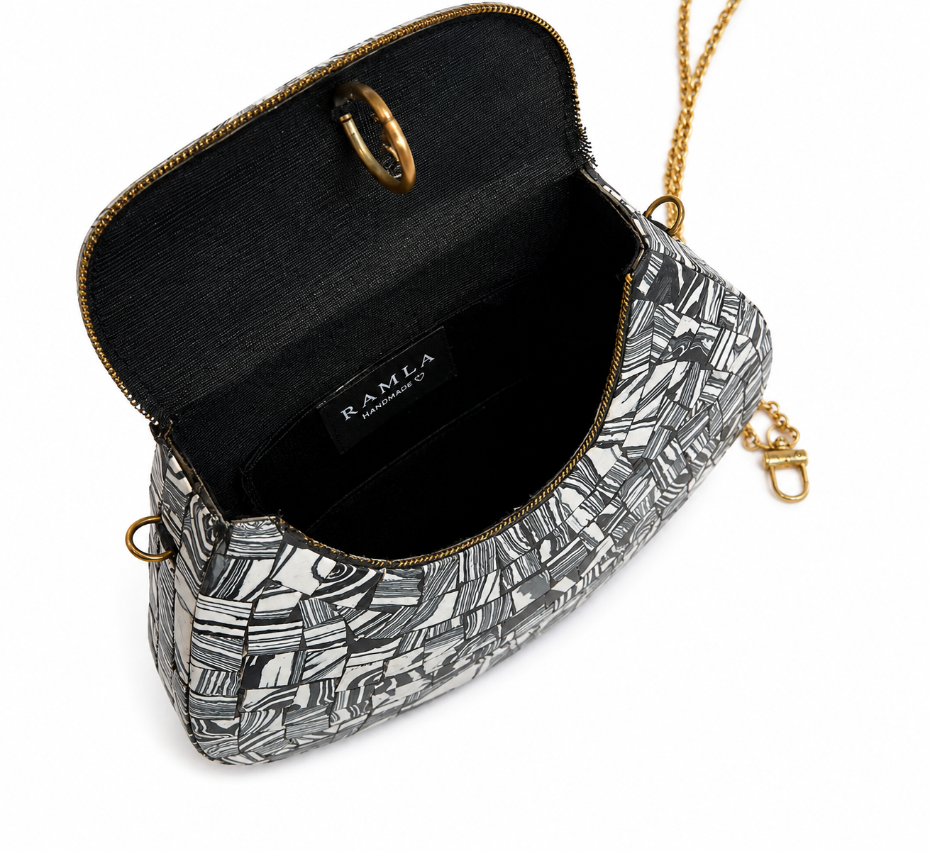 Ramla Handmade Monochrome Mosaic Stone Crossbody Clutch Bag