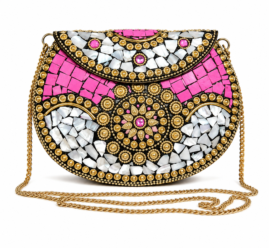Ramla Handmade Beverly Hills Mosaic Stone Clutch Crossbody Bag