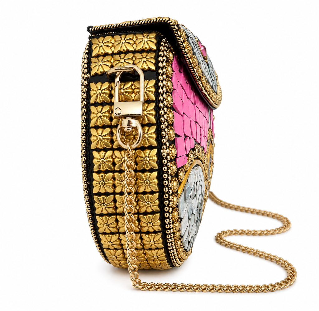Ramla Handmade Beverly Hills Mosaic Stone Clutch Crossbody Bag