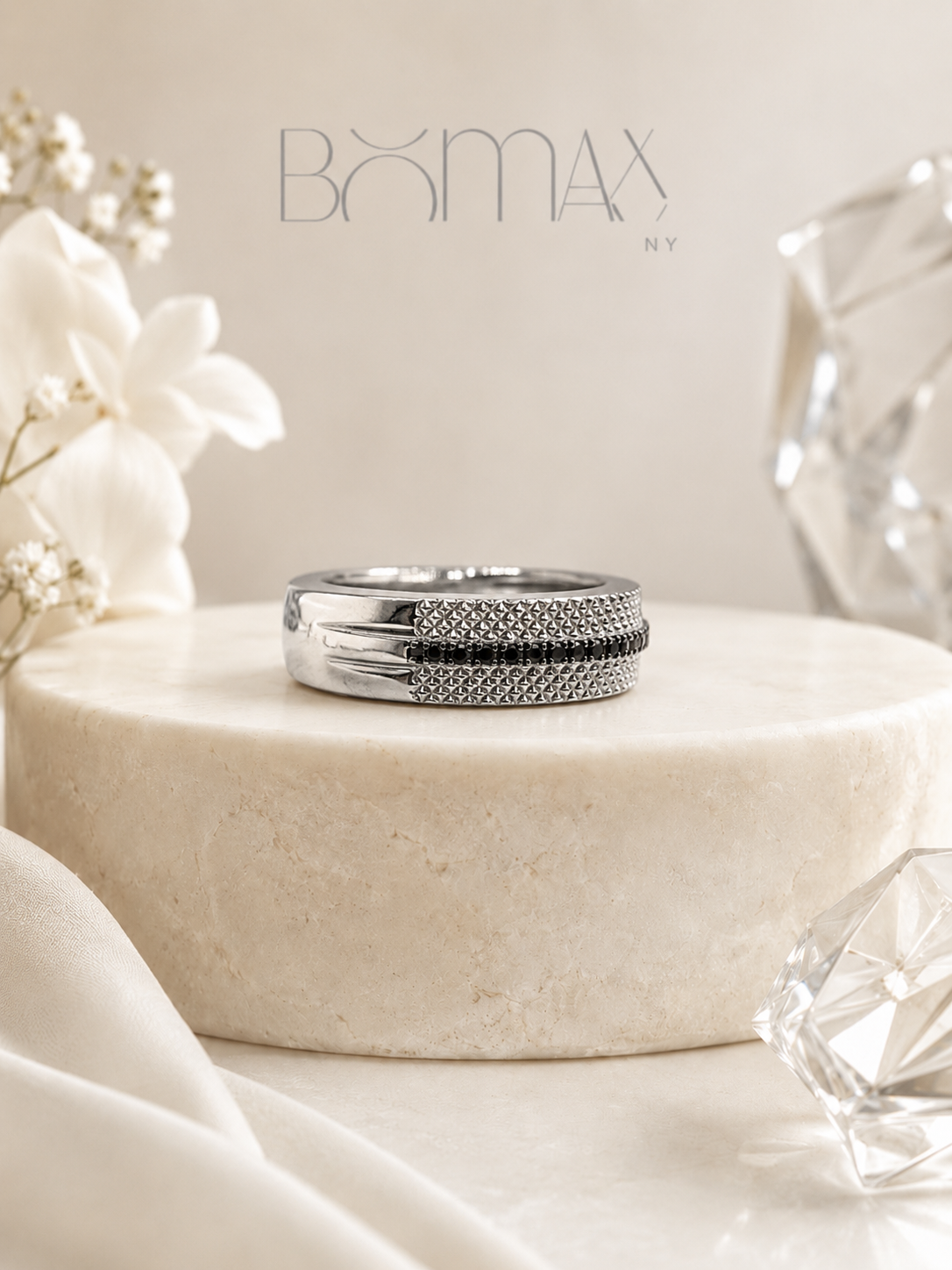 Textured Silver Band Ring with Garnet