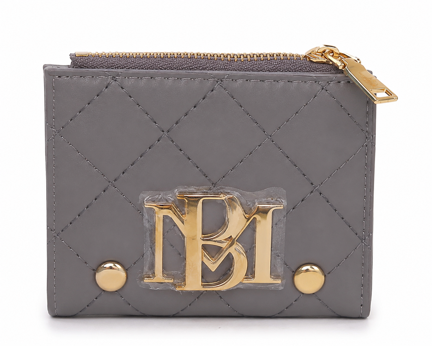 Badgley Mischka Quilted Gray Wallet with Gold Zipper