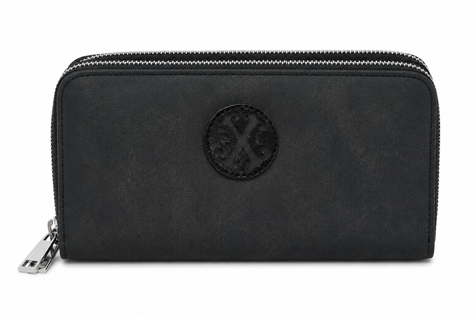 CXL by Christian Lacroix Women Ames PU Denim Double Zipper Wallet, Black