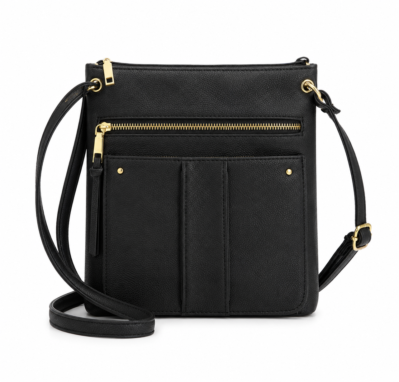 Time and Tru Women's Faux Leather Crossbody Bag with Front Zipper Pockets