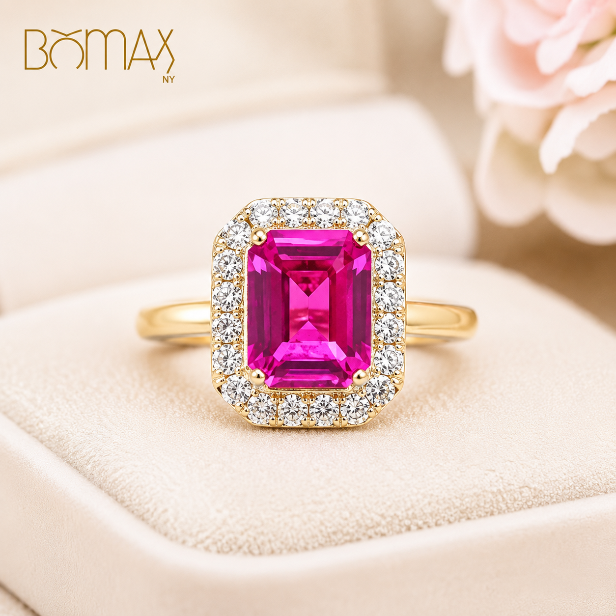 Radiant Pink Sapphire Halo Ring