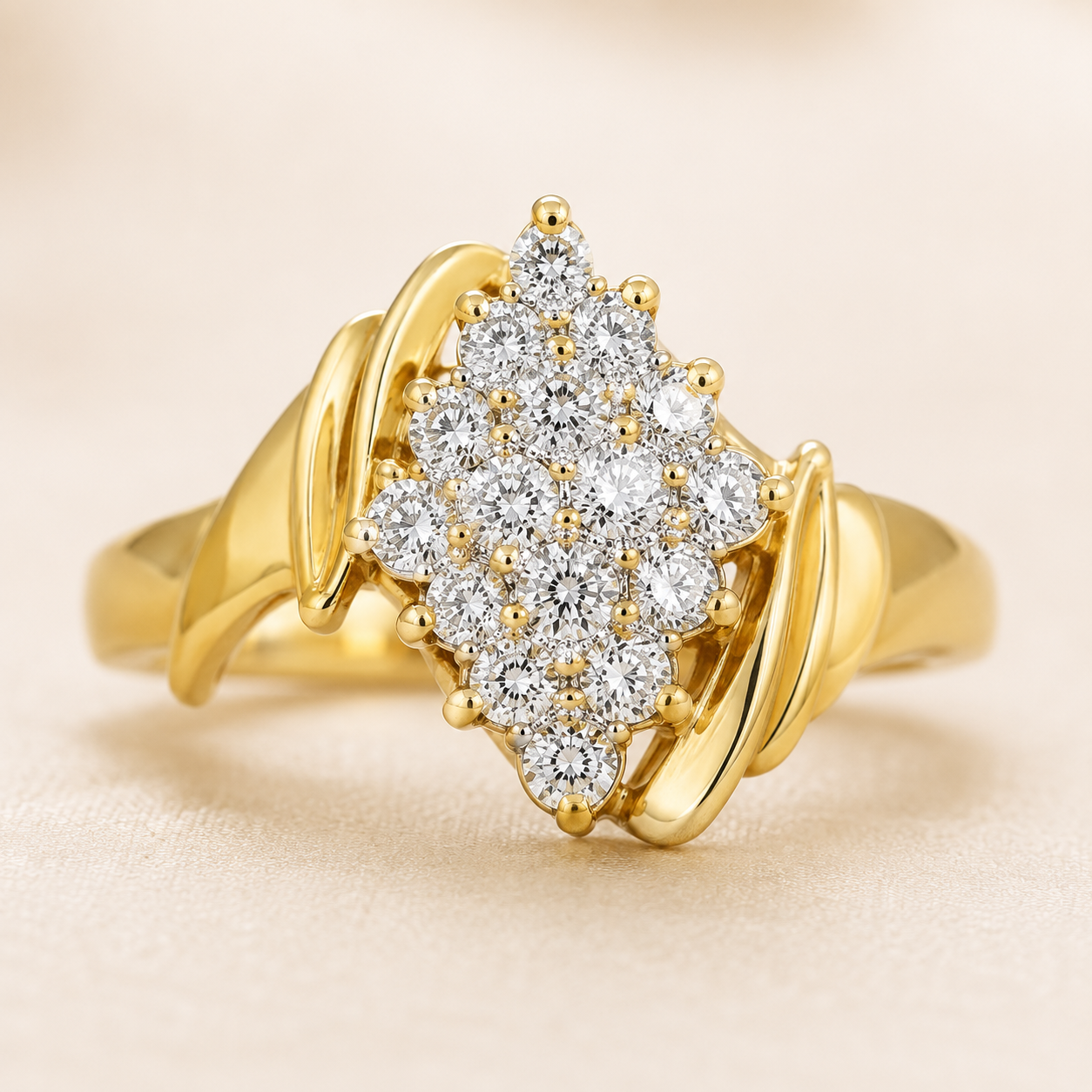 Golden Cascade Diamond Accent Ring