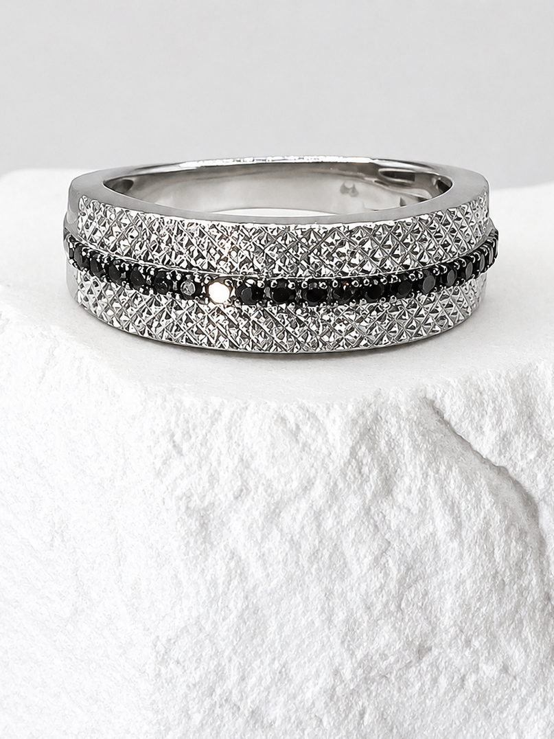 Textured Silver Band Ring with Garnet