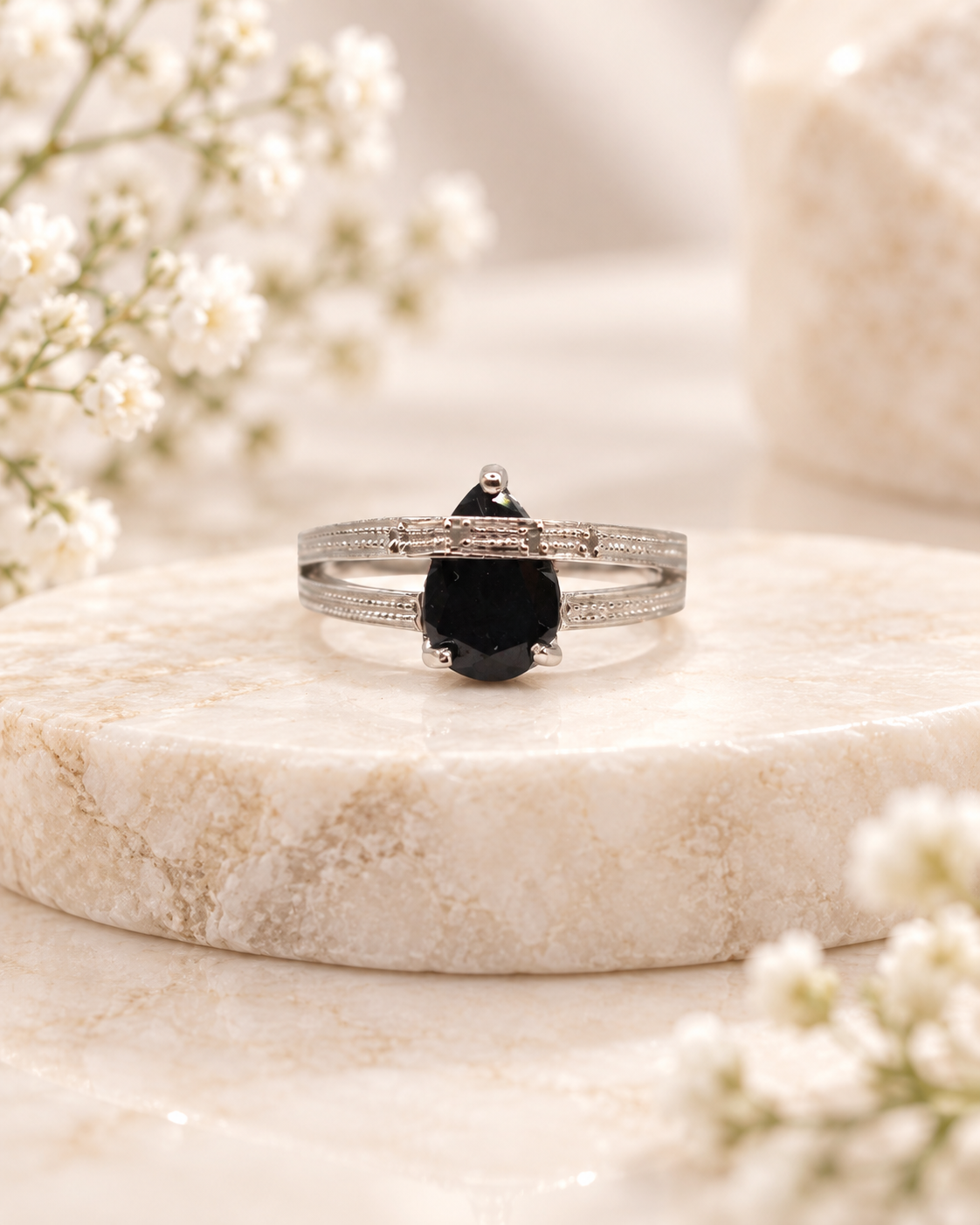 Midnight Teardrop Sapphire Ring