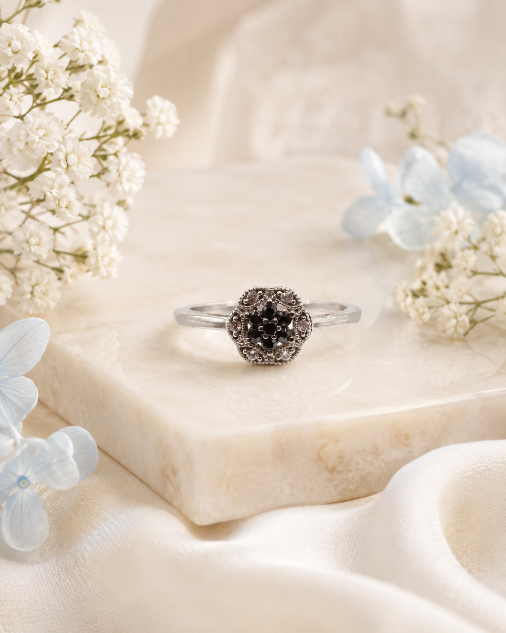 Silver Night Bloom Ring