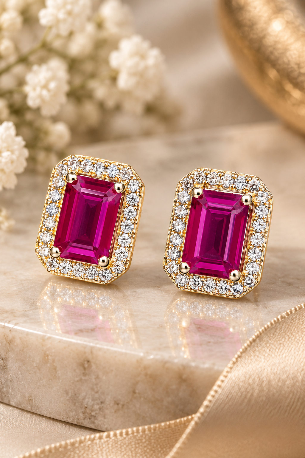Sapphire Radiance Halo Stud Earrings
