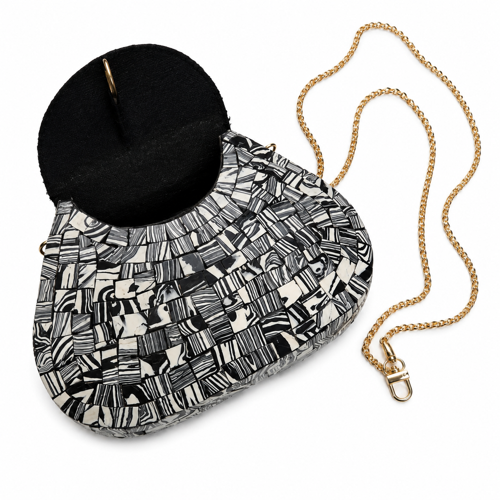 Ramla Handmade Monochrome Mosaic Stone Crossbody Clutch Bag
