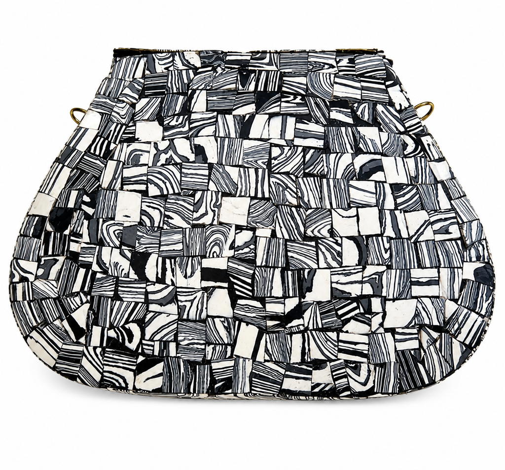 Ramla Handmade Monochrome Mosaic Stone Crossbody Clutch Bag