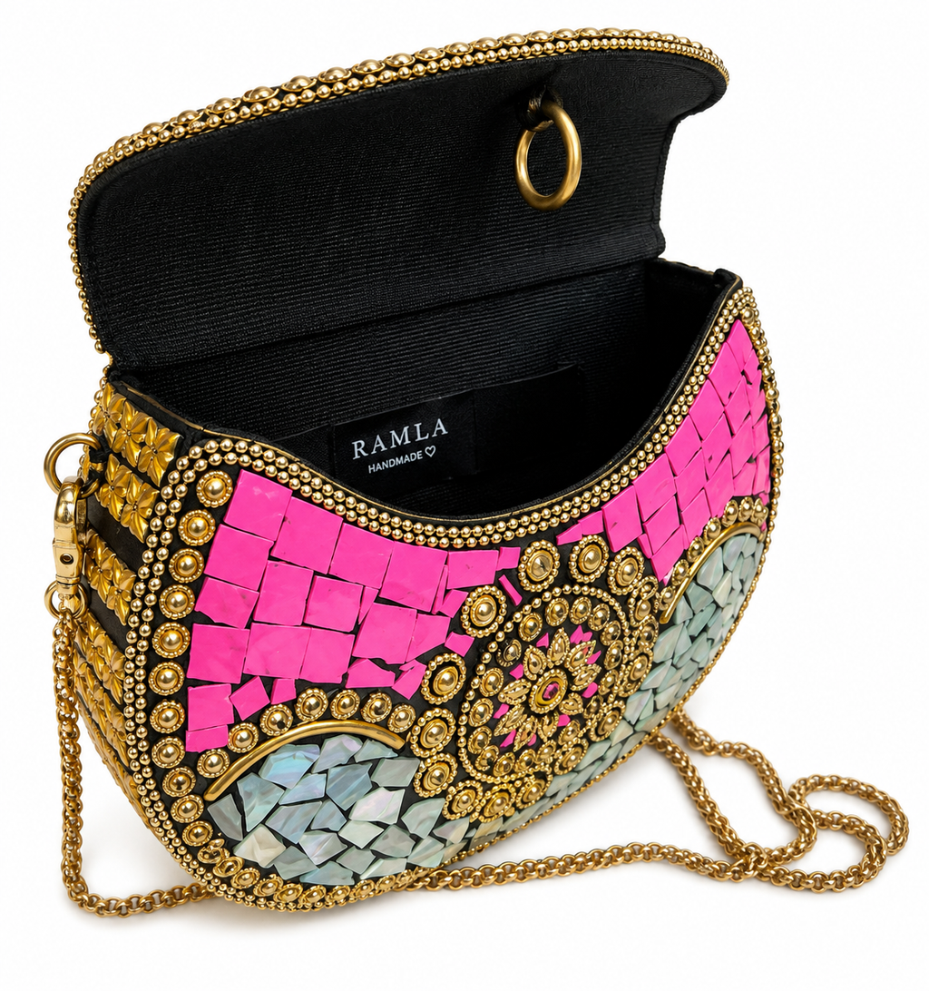 Ramla Handmade Beverly Hills Mosaic Stone Clutch Crossbody Bag