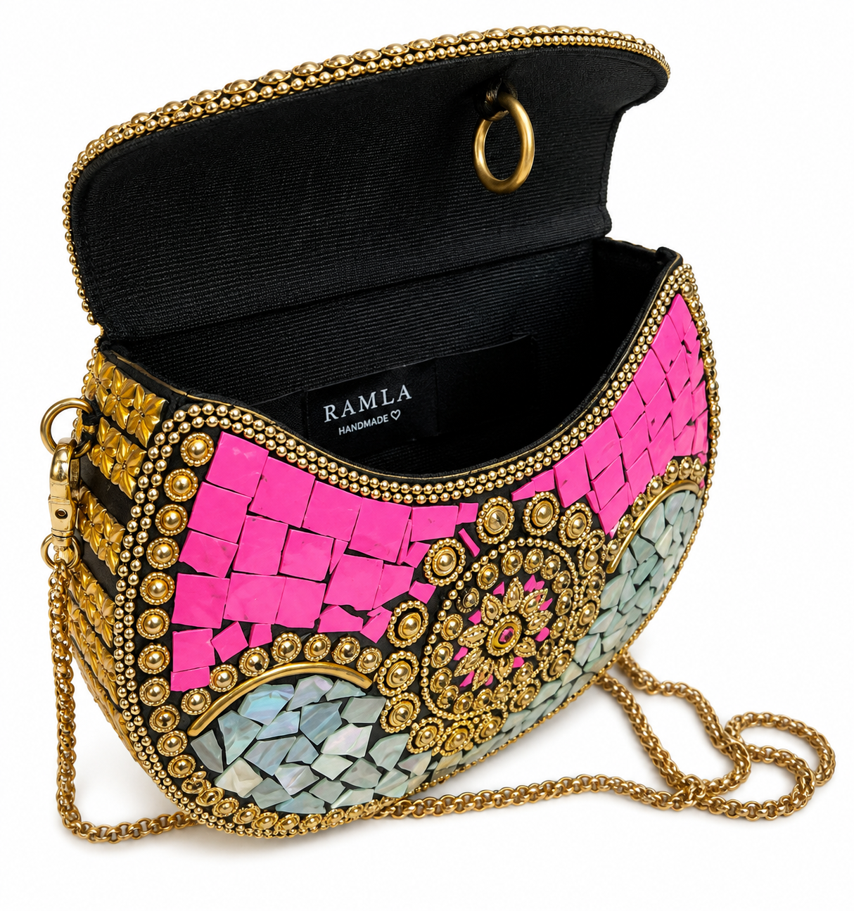 Ramla Handmade Beverly Hills Mosaic Stone Clutch Crossbody Bag