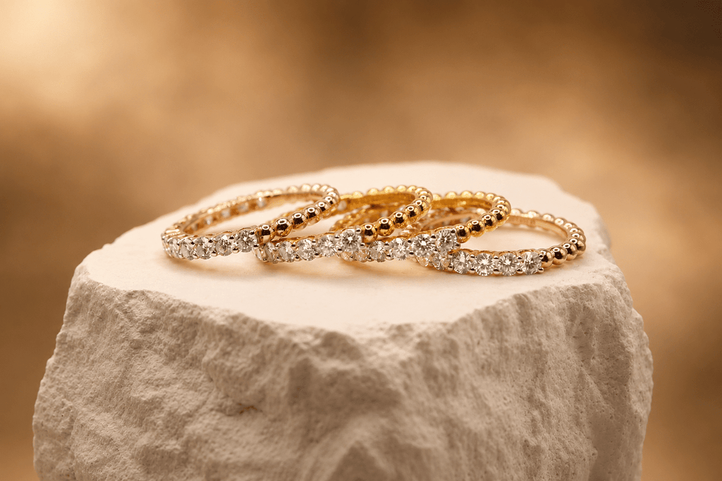 Tri-Color Stackable Diamond Ring Set