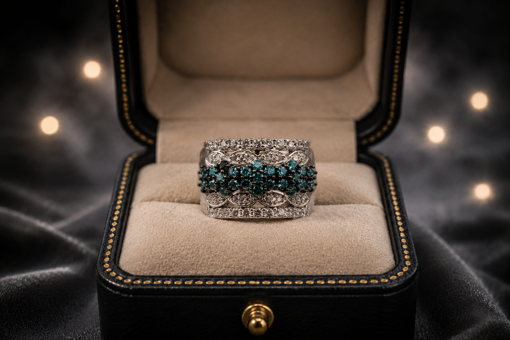 Multi-Row Diamond Silver Statement Ring