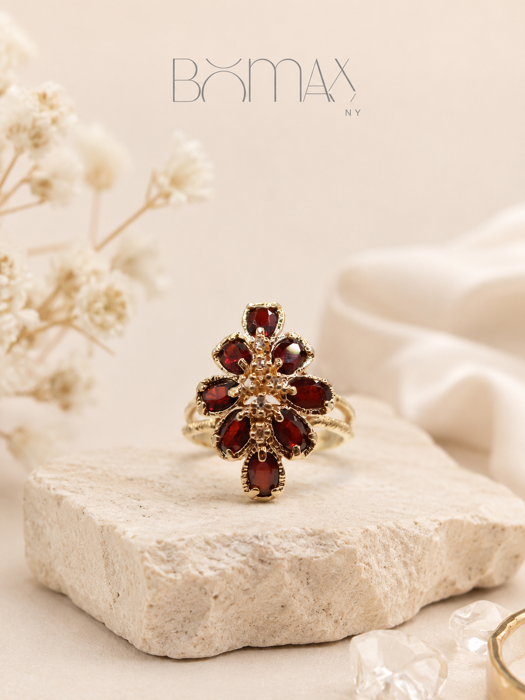 Garnet & Diamond Floral Statement Ring
