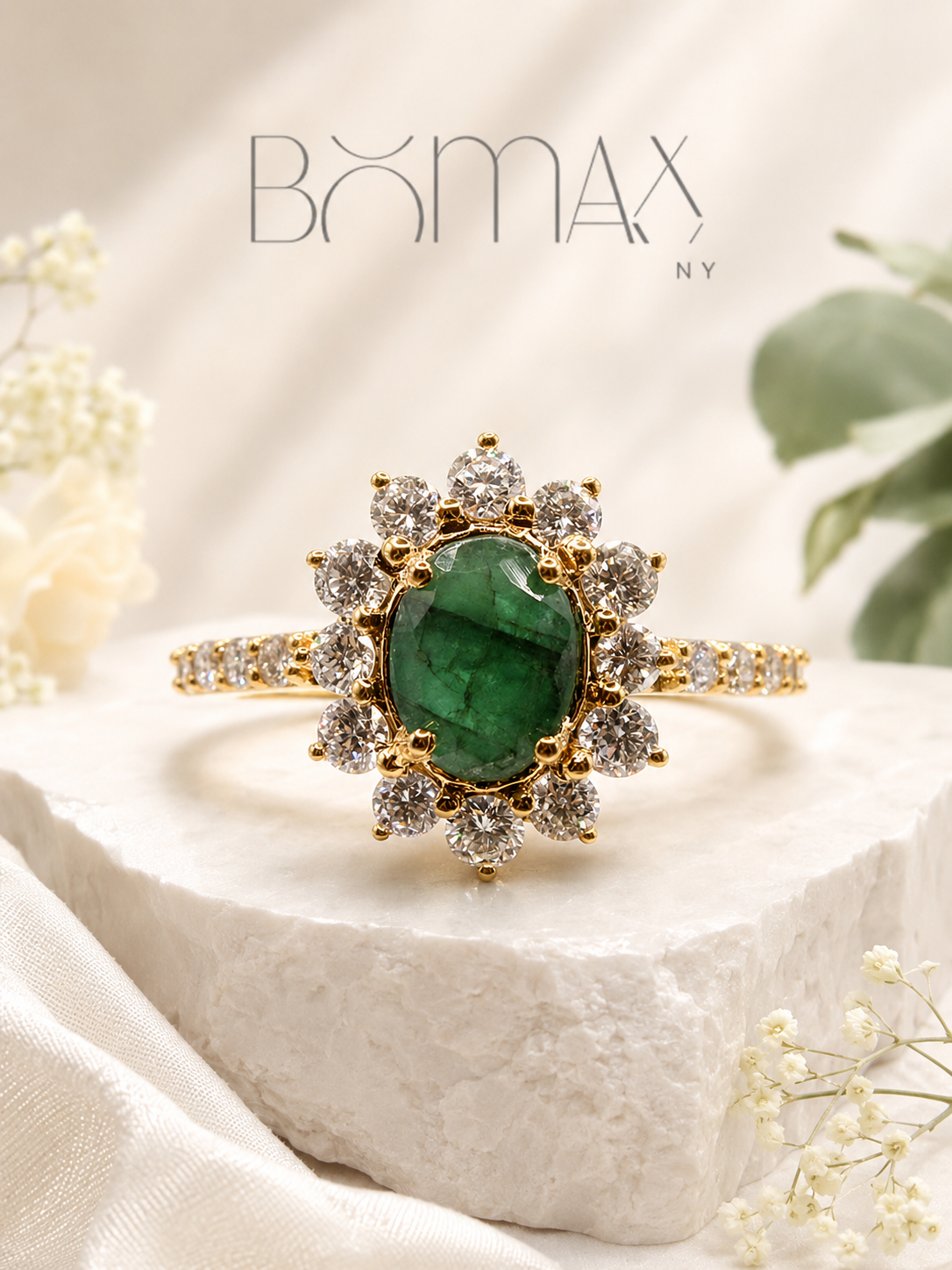 Emerald & Diamond Halo Ring