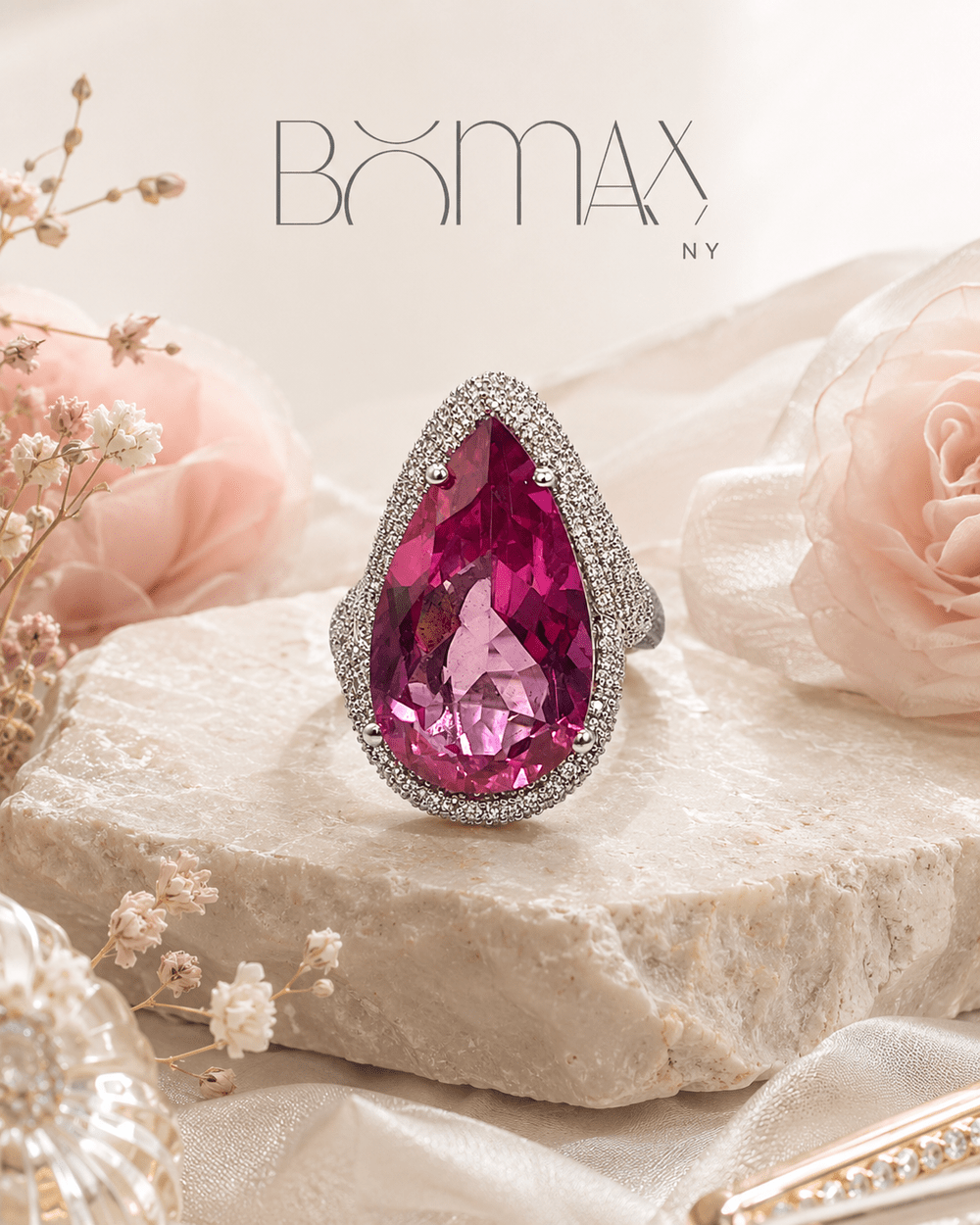 Pink Sapphire & Diamond Halo Ring