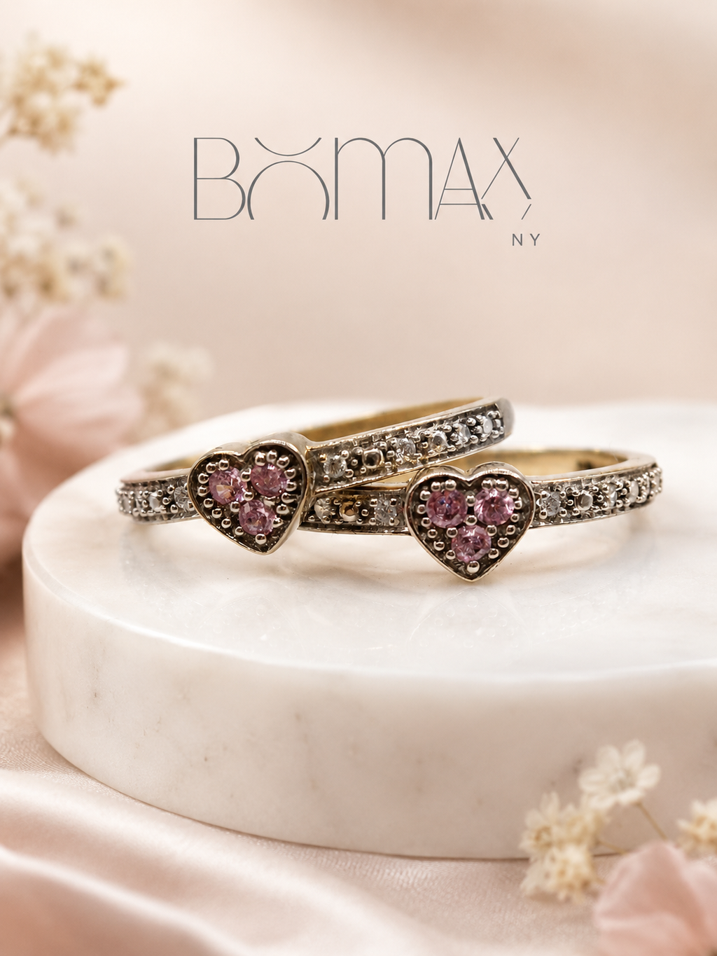 Pink Sapphire Heart Stackable Ring Set