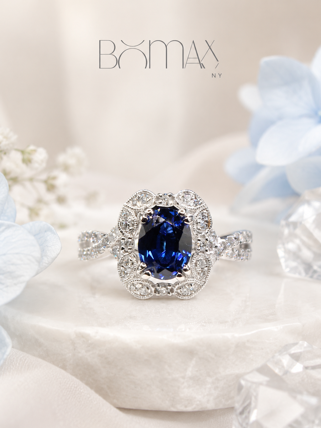 Midnight Sapphire Halo Ring