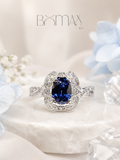 Midnight Sapphire Halo Ring