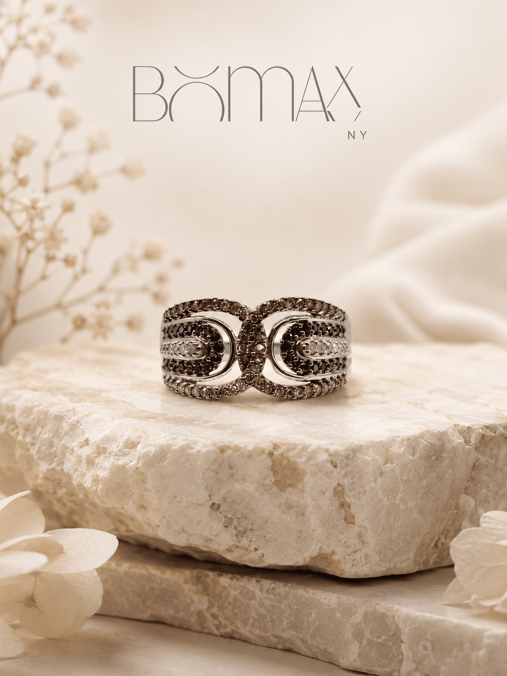 Open Circle Diamond Silver Statement Ring