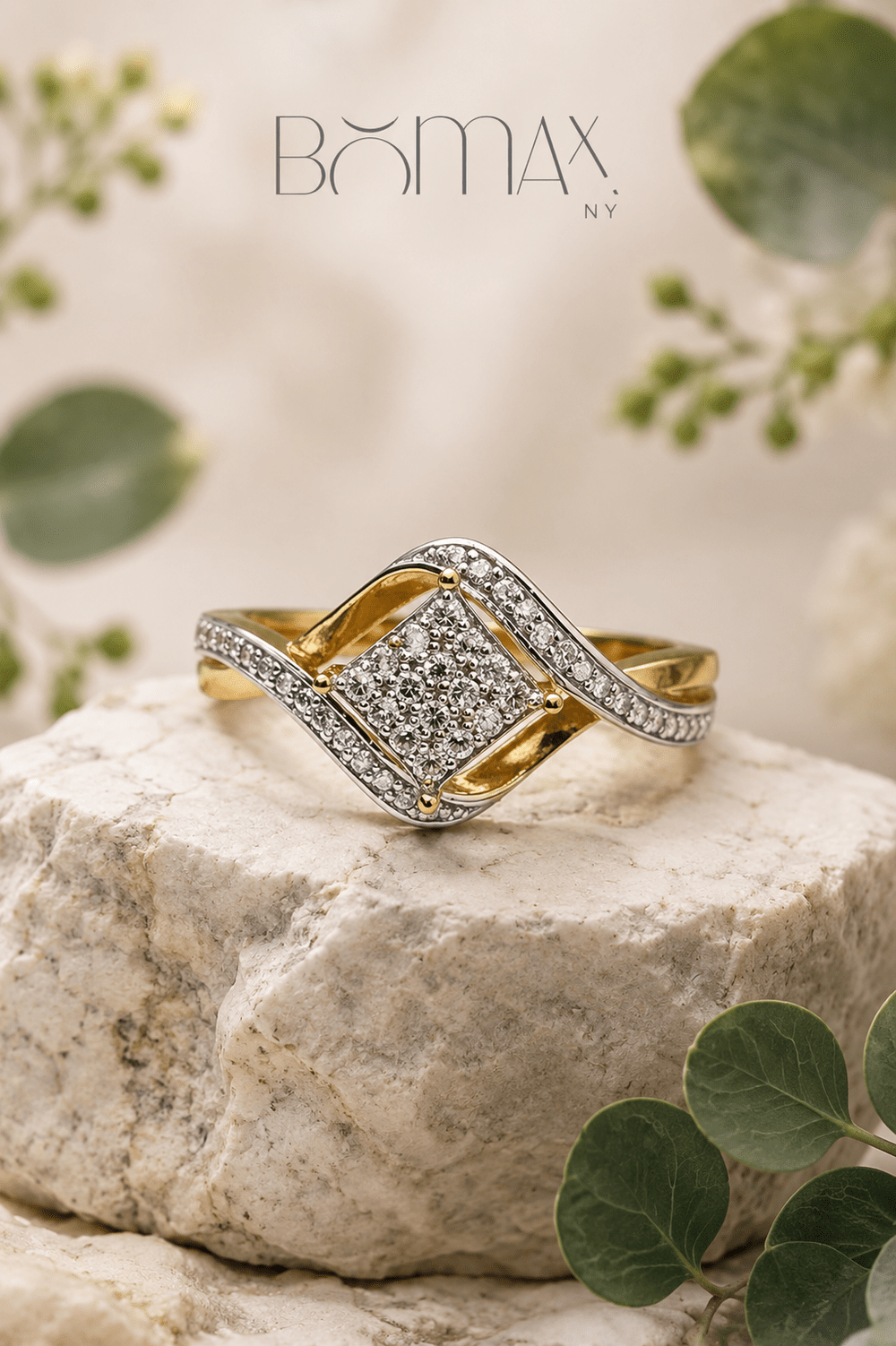 Square Halo Diamond Silver Ring