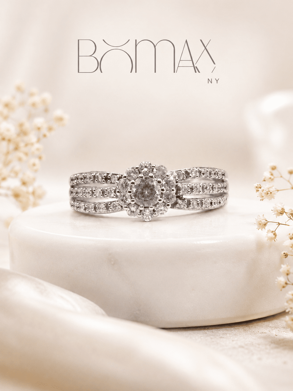 Silver Blossom Halo Ring