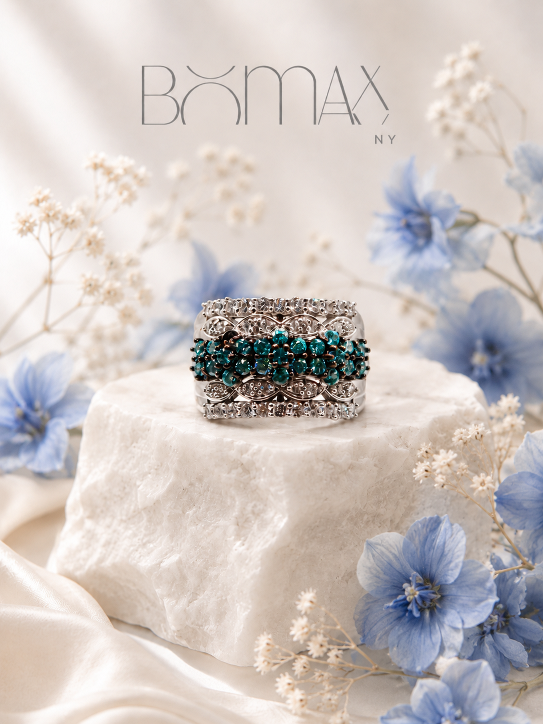 Multi-Row Diamond Silver Statement Ring