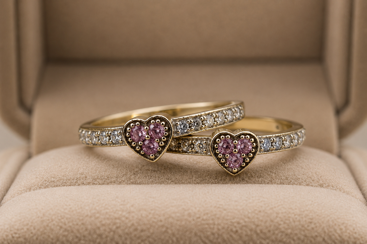 Pink Sapphire Heart Stackable Ring Set