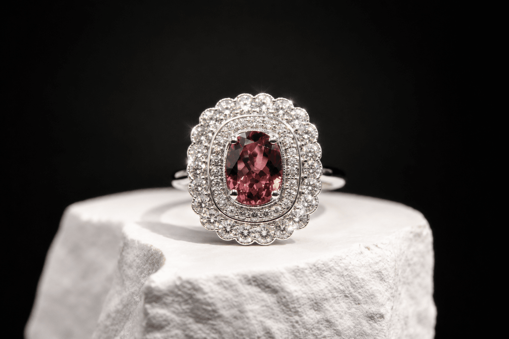 Rosé Royale Pink Tourmaline Diamond Halo Ring