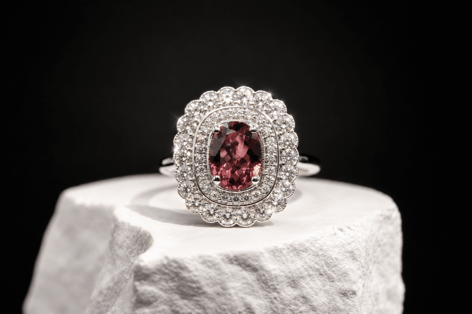 Rosé Royale Pink Tourmaline Diamond Halo Ring