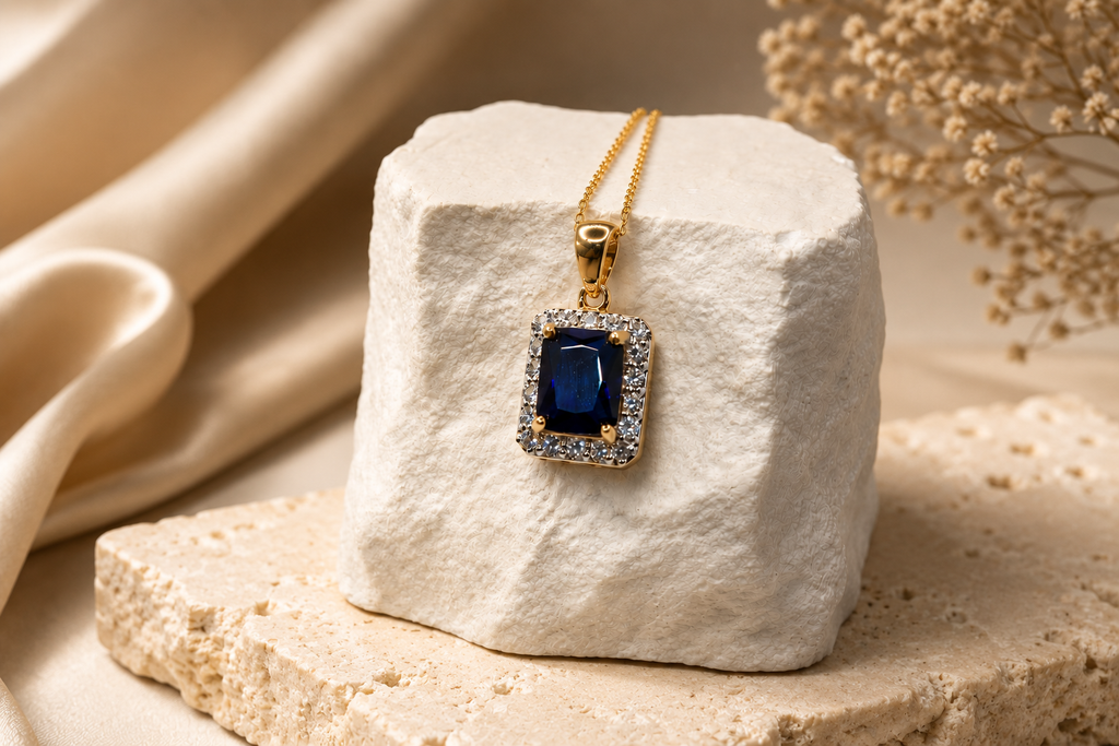 Midnight Sapphire Halo Necklace