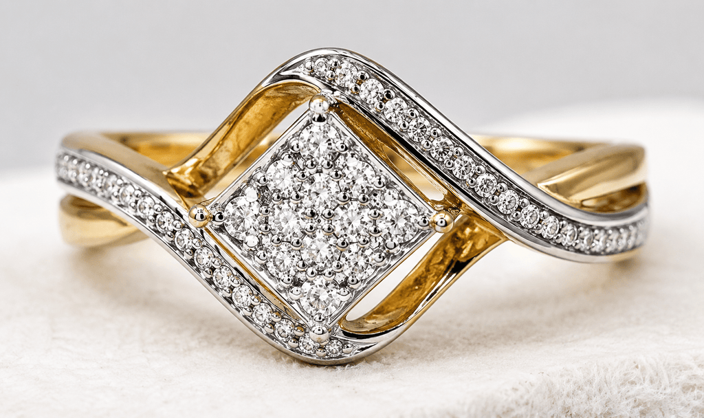 Square Halo Diamond Silver Ring