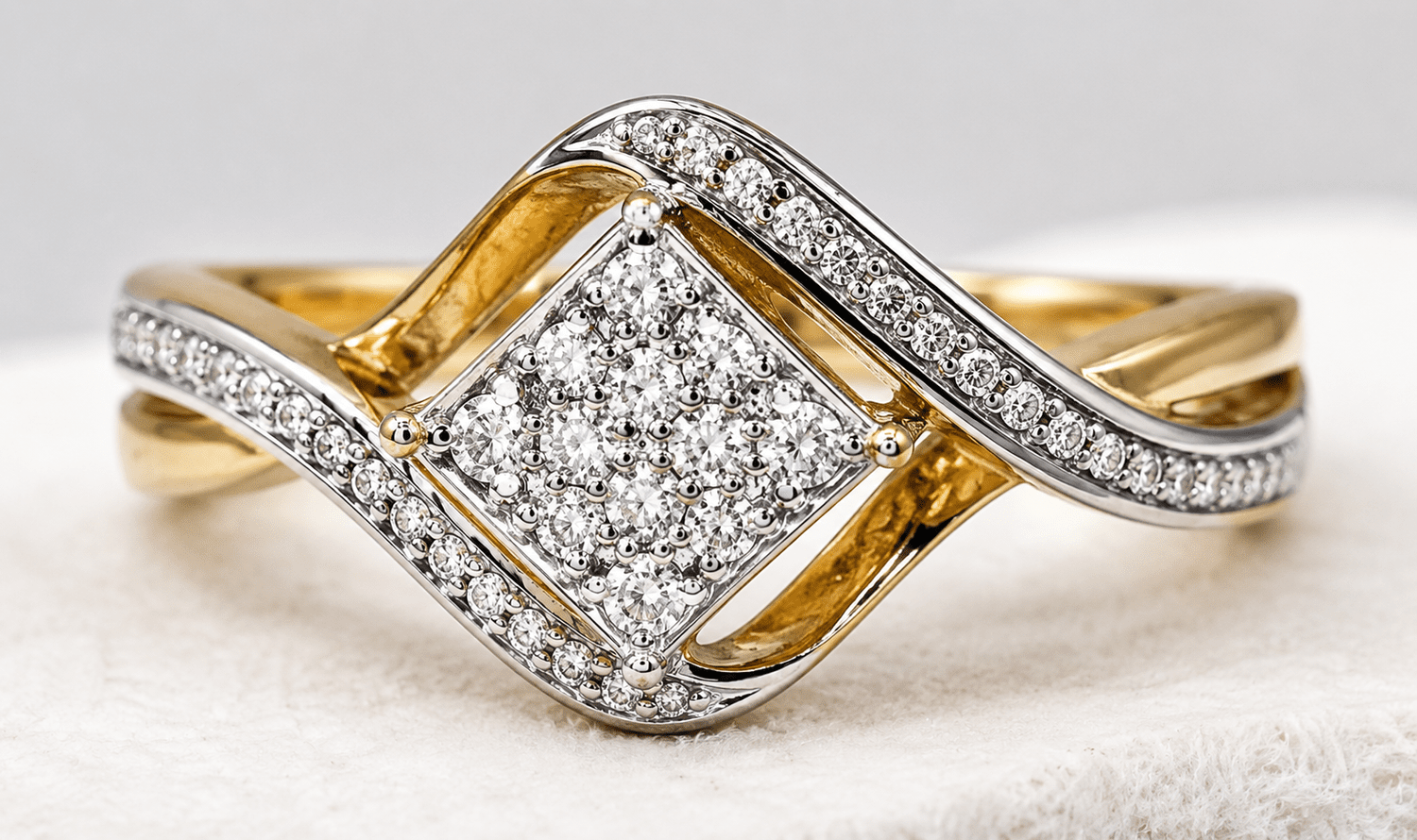 Square Halo Diamond Silver Ring