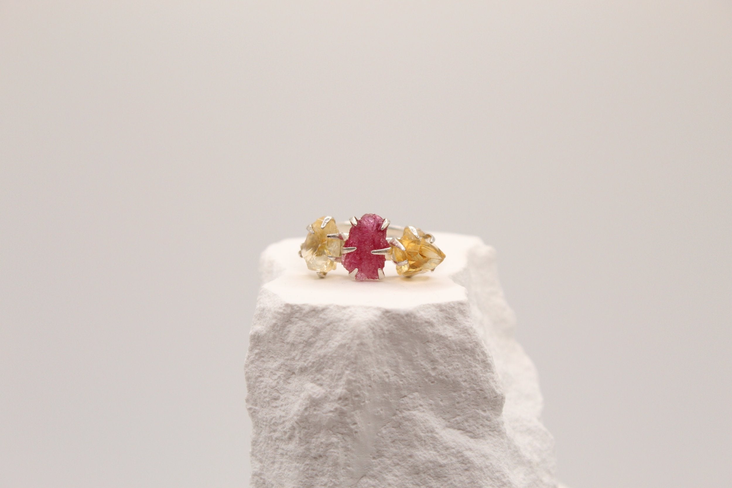 Raw Gemstone Trio Statement Ring