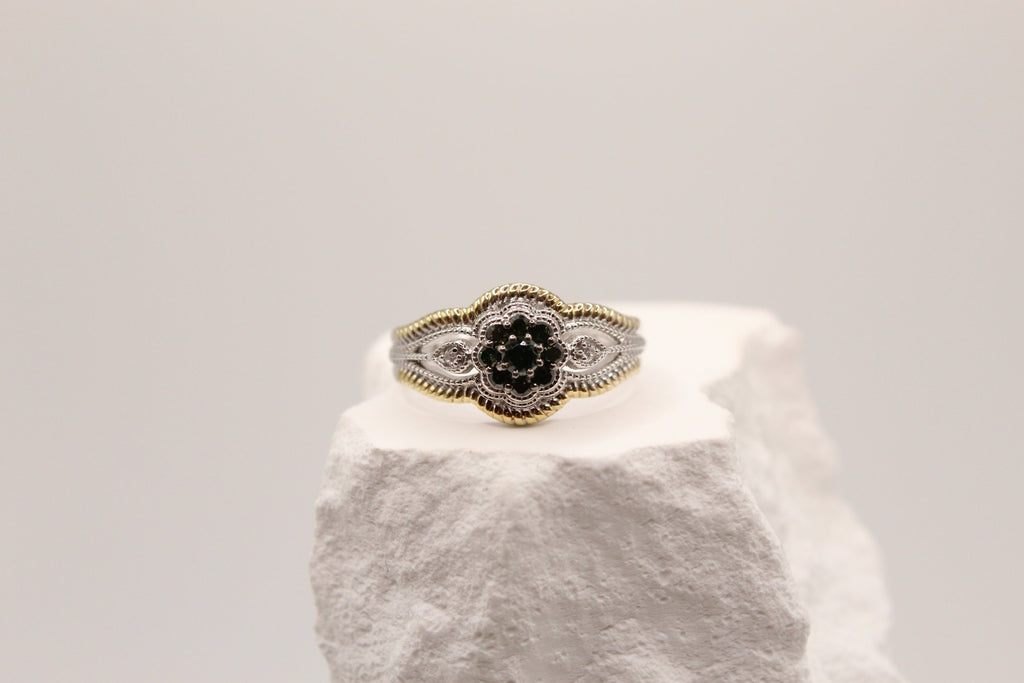 Green Diamond Silver Ring