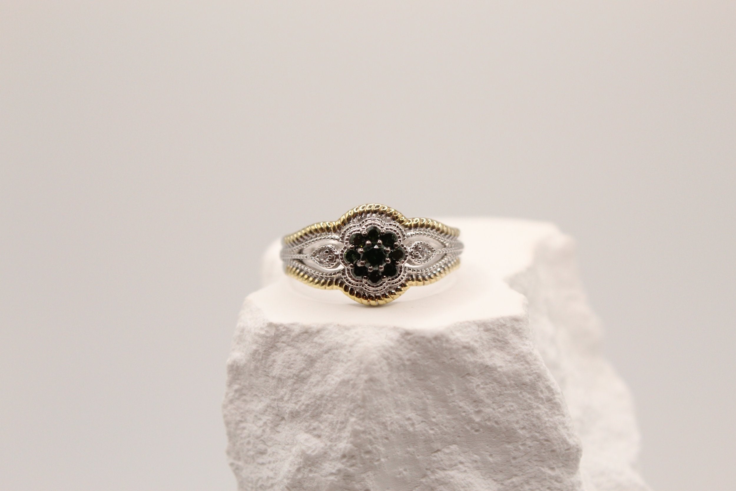 Green Diamond Silver Ring