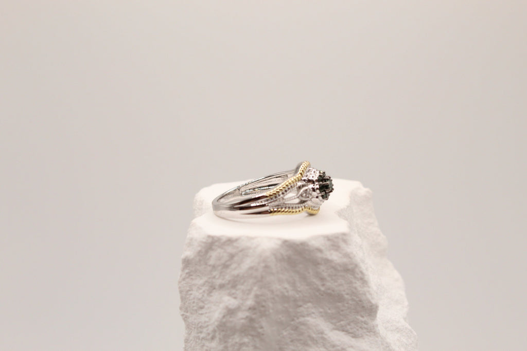 Green Diamond Silver Ring