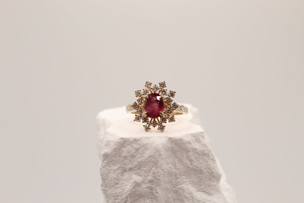 Ruby Starburst Halo Ring